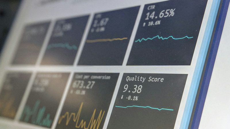 A screen of dashboard tiles showing percentages and trend lines
